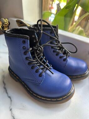 Dr. Martens Blue and Black Fabric Ankle Boots with Printed Interior Label